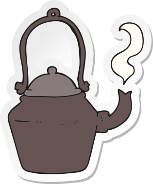 Bir insan tarafından çizilmiş eski bir kara çaydanlığın çıkartması.