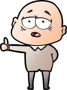 Bir insan tarafından çizilmiş yorgun, kel bir adam.