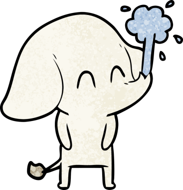 Bir insan tarafından çizilmiş su püskürten sevimli bir fil.