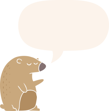 Bir insan tarafından çizilmiş eski tarz konuşma baloncuğu olan çizgi film ayısı.