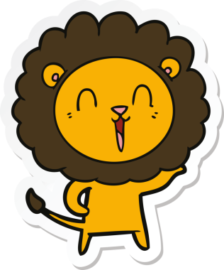 Bir insan tarafından çizilmiş gülen aslanın çıkartması.