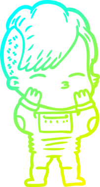 Bir insan tarafından çizilmiş fütüristik kıyafetler giyen çizgi film kızı çizimi.