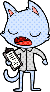 Bir insan tarafından çizilmiş konuşan kedi patronu.