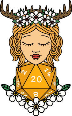 Retro Dövme Tarzı İnsan Druid Bir insan tarafından çizilmiş doğal yirmi zar ile