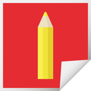 Bir insan tarafından çizilmiş sarı renkli kalem grafik vektör kare etiketi