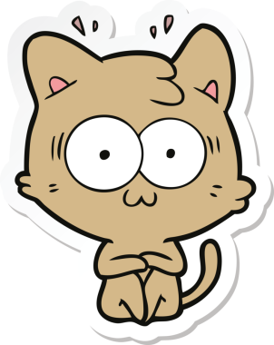 Bir çizgi film çıkartması. Bir insan tarafından çizilmiş, şaşırmış bir kedi.