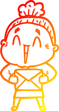 Bir insan tarafından çizilmiş mutlu, yaşlı bir kadının sıcak çizgi çizimi.