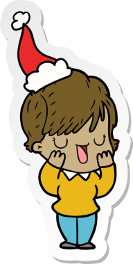 Bir insanın çizdiği Noel Baba şapkasıyla konuşan bir kadının el yazısı.