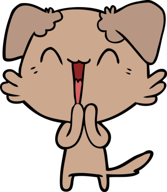 Bir insan tarafından çizilmiş gülen küçük köpek çizgi filmi.