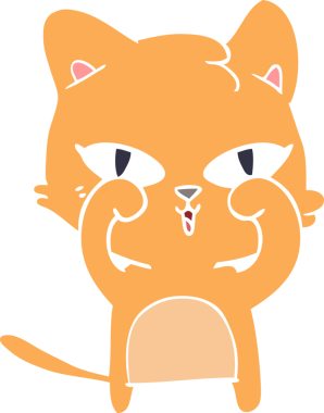 Bir insan tarafından çizilmiş düz renkli çizgi film kedisi.