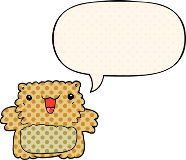 Bir insan tarafından çizilmiş çizgi roman tarzında konuşma balonu olan çizgi film ayısı.