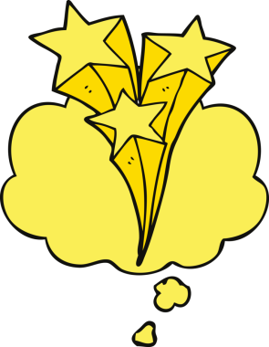 Bir insan tarafından çizilmiş düşünce baloncuğuyla kayan yıldızlar.