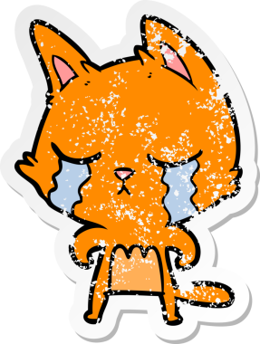 Bir insan tarafından çizilmiş ağlayan bir çizgi film kedisinin sıkıntılı çıkartması.