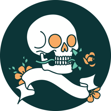 bir insan tarafından çizilmiş bir kafatası pankartıyla dövme biçimi simgesi