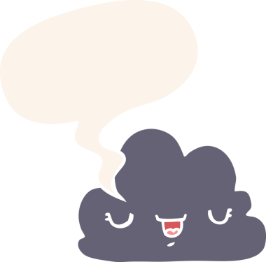 Konuşma baloncuğu olan sevimli çizgi film bulutu bir insan tarafından çizilmiş.