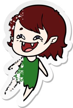 Bir insan tarafından çizilmiş gülen vampir kız çizgi filminin sıkıntılı çıkartması.