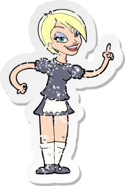 Bir karikatür garsonunun insan tarafından çizilmiş eski, sıkıntılı çıkartması.