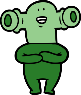 Bir insan tarafından çizilmiş dostane bir uzaylı çizgi filmi.