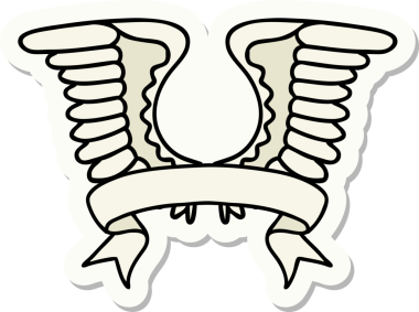 Bir insan tarafından çizilmiş bir kanadın pankartıyla dövme stili etiketi