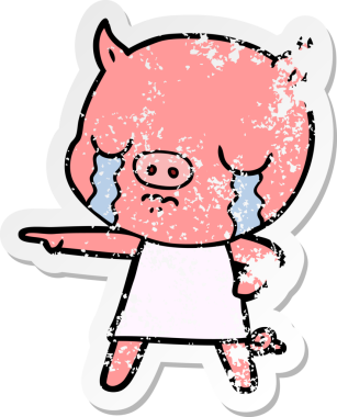 Bir insan tarafından çizilmiş ağlayan bir domuzun sıkıntılı çıkartması.