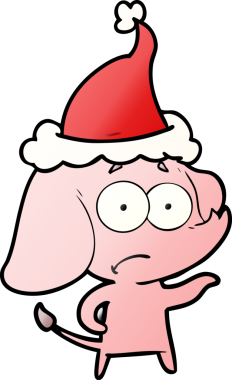 Bir insan tarafından çizilmiş Noel Baba şapkası giymiş belirsiz bir filin el çizimi karikatürü.