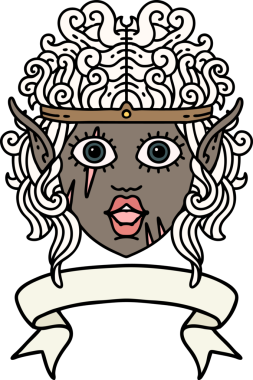 Retro Dövme Tarzı Elf Barbar karakter yüzü Bir insan tarafından çizilmiş pankartıyla