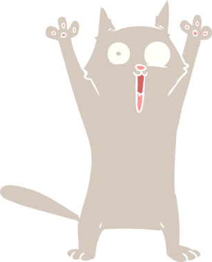 Bir insan tarafından çizilmiş düz renkli çizgi film mutlu kedi.