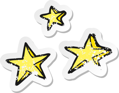 Bir insan tarafından çizilmiş karikatür dekoratif yıldızının gerilemiş çıkartması.