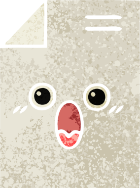 Bir insan tarafından çizilmiş şok olmuş bir kağıdın retro illüstrasyon tarzı karikatürü