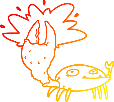 Bir insan tarafından çizilmiş büyük pençeli bir yengecin sıcak çizgi çizimi