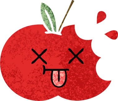 Bir insan tarafından çizilmiş kırmızı elmanın retro çizim tarzı karikatürü