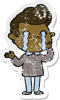 Bir insan tarafından çizilmiş ağlayan bir karikatürcünün sıkıntılı çıkartması.