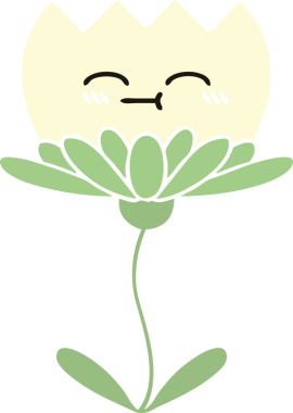 Bir insan tarafından çizilmiş bir çiçeğin düz renkli retro karikatürü