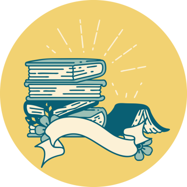 Bir insan tarafından çizilmiş dövme stili kitap yığınının simgesi