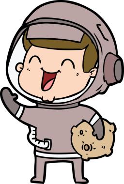 Bir insan tarafından çizilmiş mutlu astronot çizgi filmi.