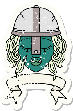 Retro Dövme Biçimli Ork savaşçı yüzü bir insan tarafından çizilmiş pankartıyla