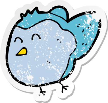 Bir insan tarafından çizilmiş karikatür kuşunun gerilmiş çıkartması.