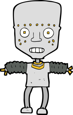 Bir insan tarafından çizilmiş çizgi film robotu