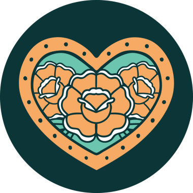 Bir insan tarafından çizilmiş kalp ve çiçeklerin ikonik dövme şekli