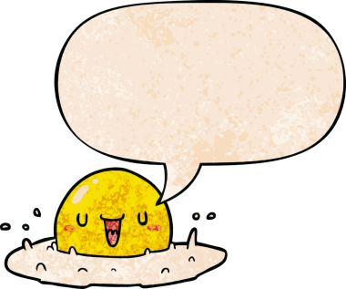 Bir insan tarafından çizilmiş eski moda konuşma baloncuklu mutlu yumurta çizgi filmi.