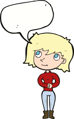 Bir insan tarafından çizilmiş konuşma balonu olan karikatür dostu bir kadın.