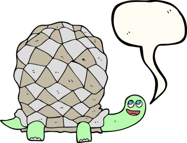 Bir insan tarafından çizilmiş serbest konuşma balonu karikatür kaplumbağası.