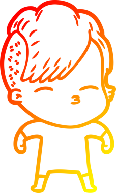 Bir insan tarafından çizilmiş çizgi film karakteri şaşı bir kızın sıcak çizgi çizimi