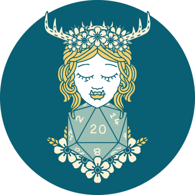 Retro Dövme Biçimi Yarı Ork Druid Bir insan tarafından çizilmiş 20 zar ile