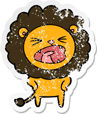 Bir insan tarafından çizilmiş karikatür aslanının sıkıntılı çıkartması.