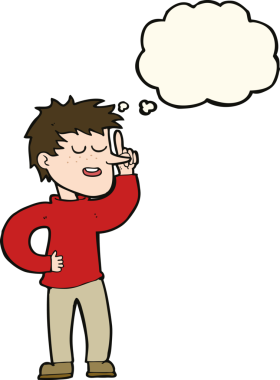 Bir insan tarafından çizilmiş düşünce baloncuğu fikri olan çizgi film adamı.