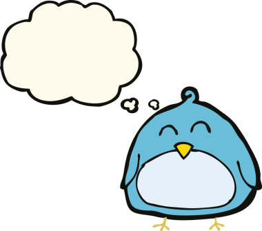 Bir insan tarafından çizilmiş düşünce baloncuklu komik çizgi film kuşu.