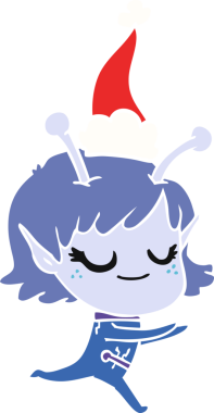 gülümseyen uzaylı kız el çizimi düz renk çizimi bir insan tarafından çizilmiş Noel Baba şapkası giymiş bir koşucunun resmi