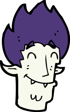 Bir insan tarafından çizilmiş mutlu vampir kafası.