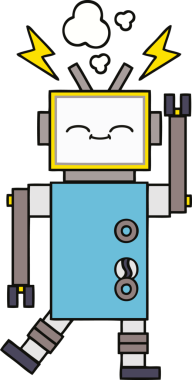 Bir insan tarafından çizilmiş sevimli bir robot karikatürü.